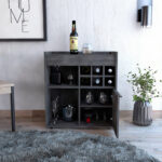 Smokey Oak Modern Bar Cabinet with Door and Cubbies 12 Smokey Oak Modern Bar Cabinet with Door and Cubbies