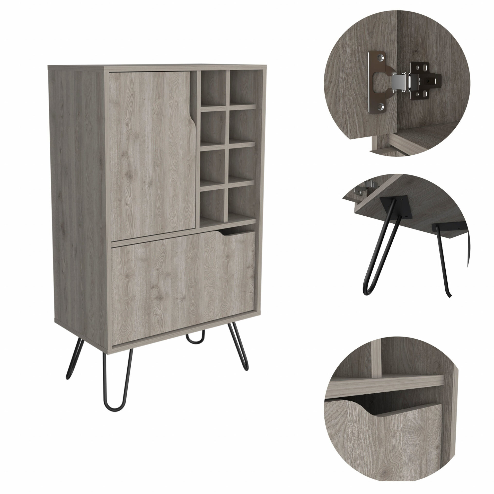 Light Gray Contemporary Bar Cabinet with Two Door Panels 2 Light Gray Contemporary Bar Cabinet with Two Door Panels - Image 2