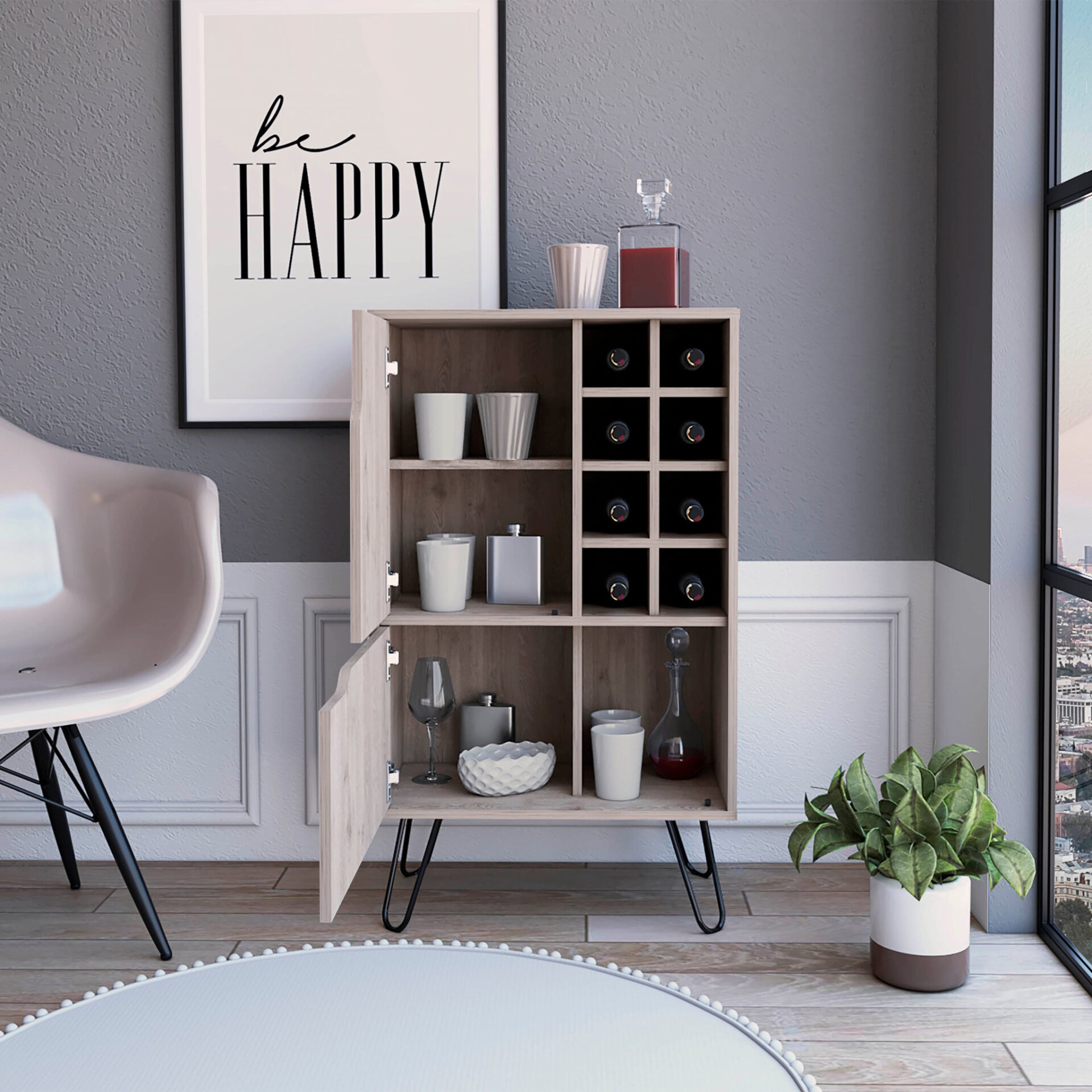 Light Gray Contemporary Bar Cabinet with Two Door Panels 6 Light Gray Contemporary Bar Cabinet with Two Door Panels - Image 6