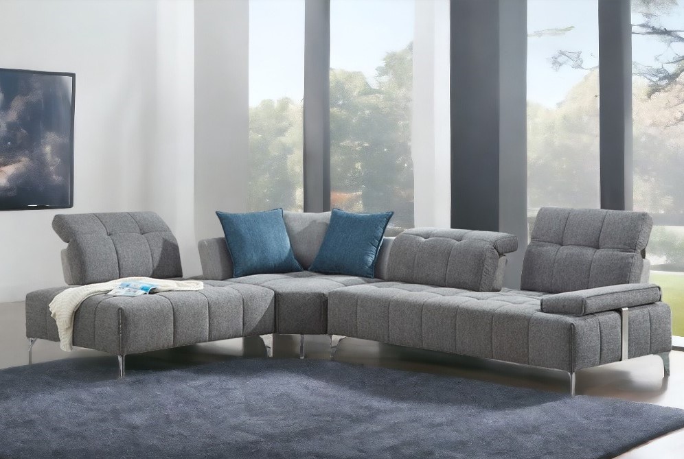 Gray Modular L-Shaped Three-Piece Corner Sectional with Silver Legs 1 Gray Modular L-Shaped Three-Piece Corner Sectional with Silver Legs
