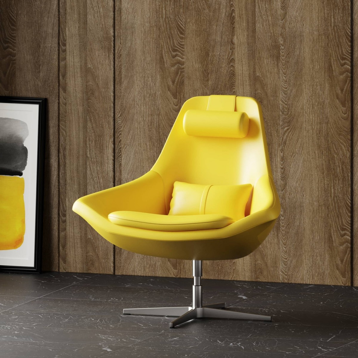 Modern Yellow Faux Leather and Steel Swivel Chair 8 Modern Yellow Faux Leather and Steel Swivel Chair - Image 8
