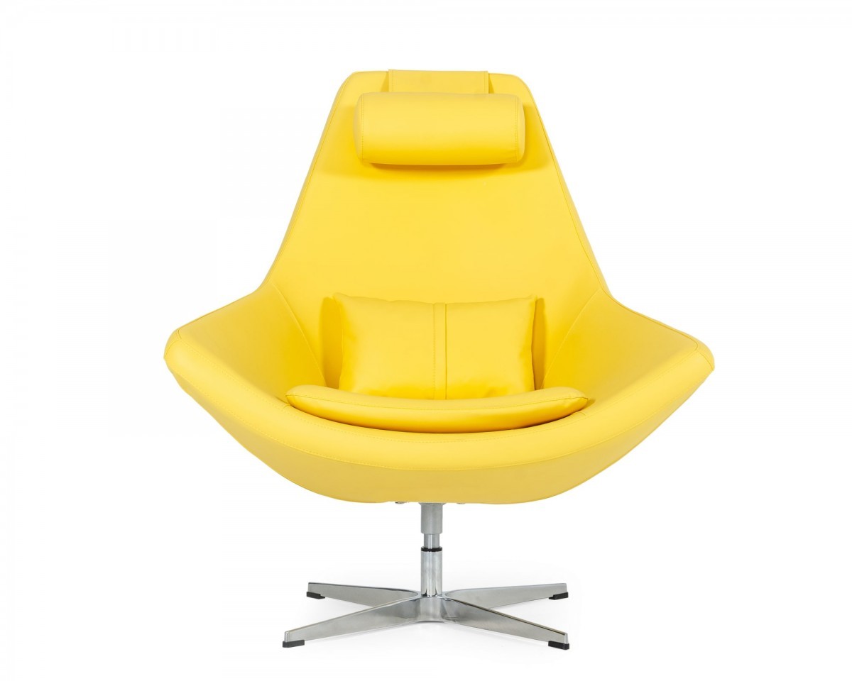 Modern Yellow Faux Leather and Steel Swivel Chair 2 Modern Yellow Faux Leather and Steel Swivel Chair - Image 2