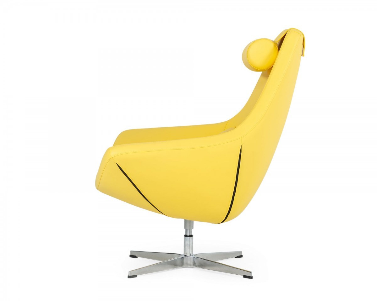 Modern Yellow Faux Leather and Steel Swivel Chair 3 Modern Yellow Faux Leather and Steel Swivel Chair - Image 3