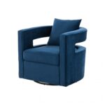 Blue Velvet Swivel Chair with U-Shaped Back and Cushion 7 Blue Velvet Swivel Chair with U-Shaped Back and Cushion