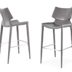30 Inch Gray Faux Leather Low Back Bar Stools (Set of 2)