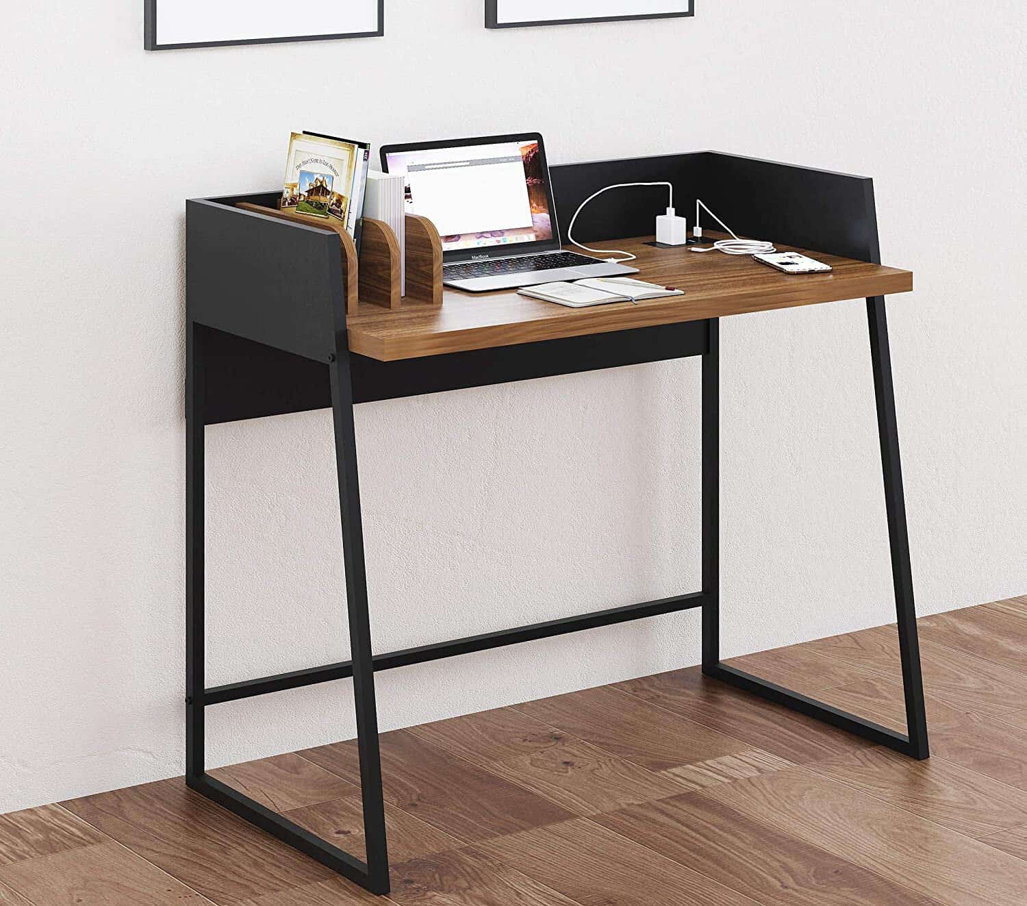 Modern Brown and Black Desk with USB Ports and Storage 2 Modern Brown and Black Desk with USB Ports and Storage - Image 2