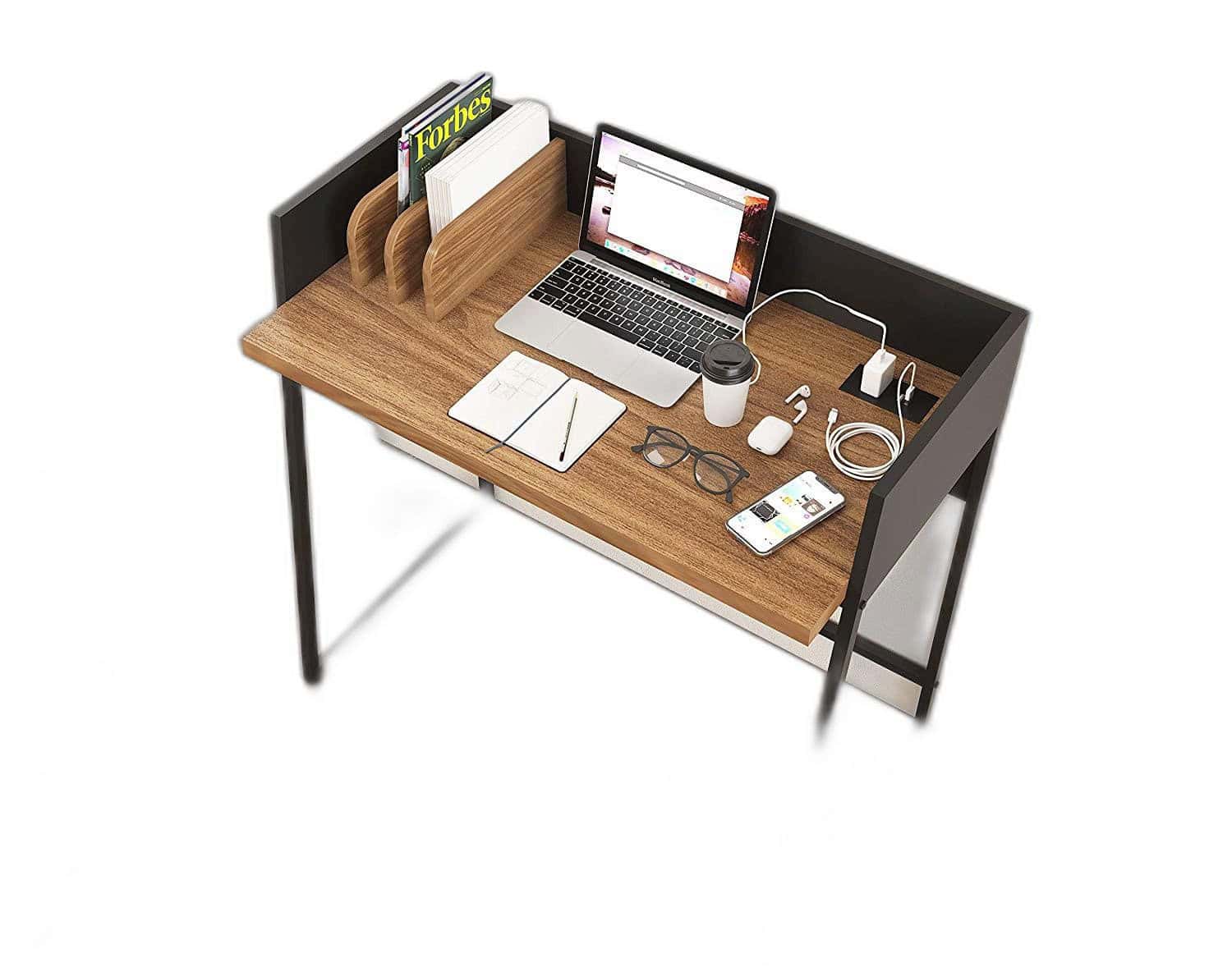 Modern Brown and Black Desk with USB Ports and Storage 1 Modern Brown and Black Desk with USB Ports and Storage
