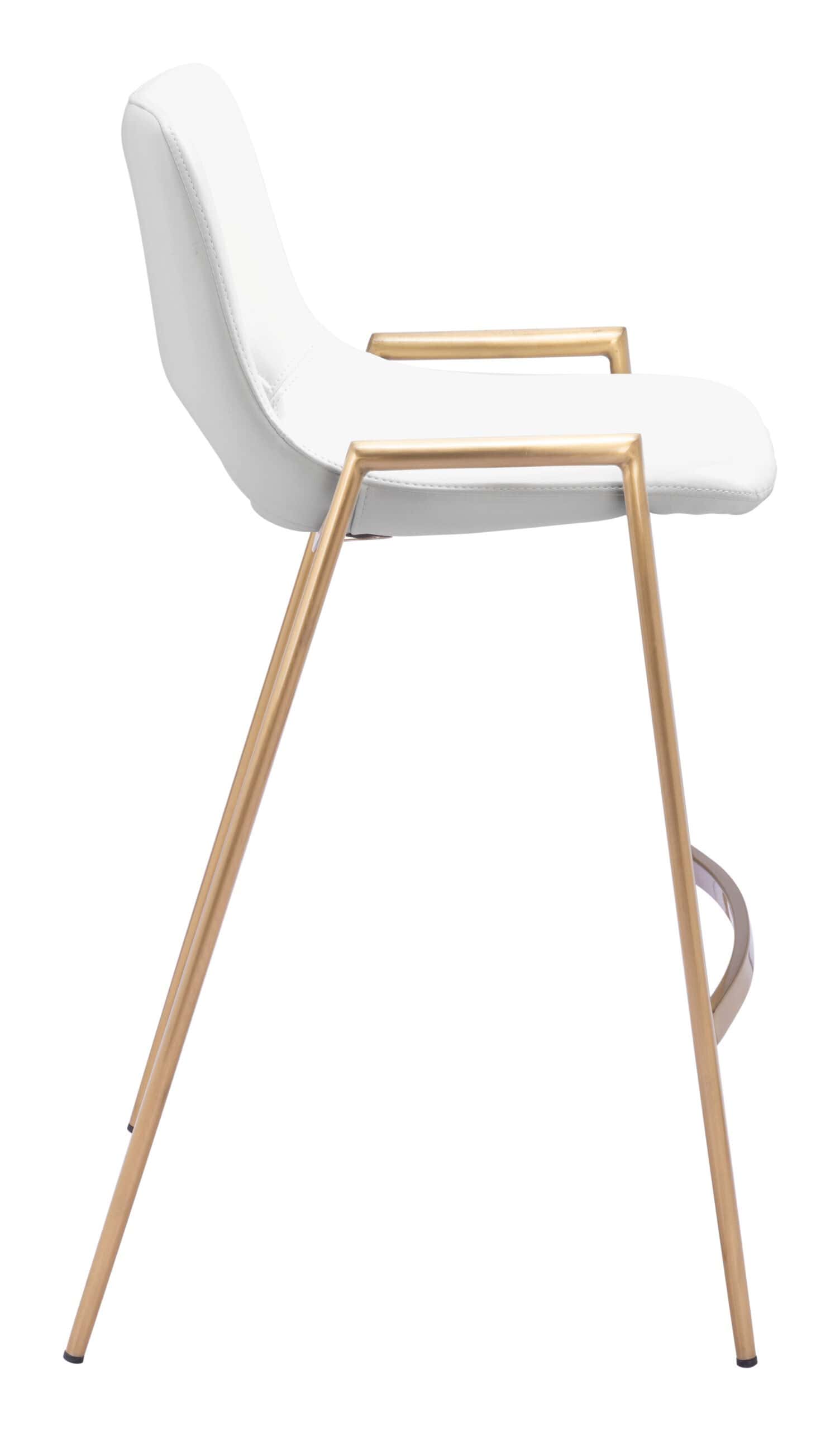 White and Gold Faux Leather Counter Stool with Footrest (Set of 2)