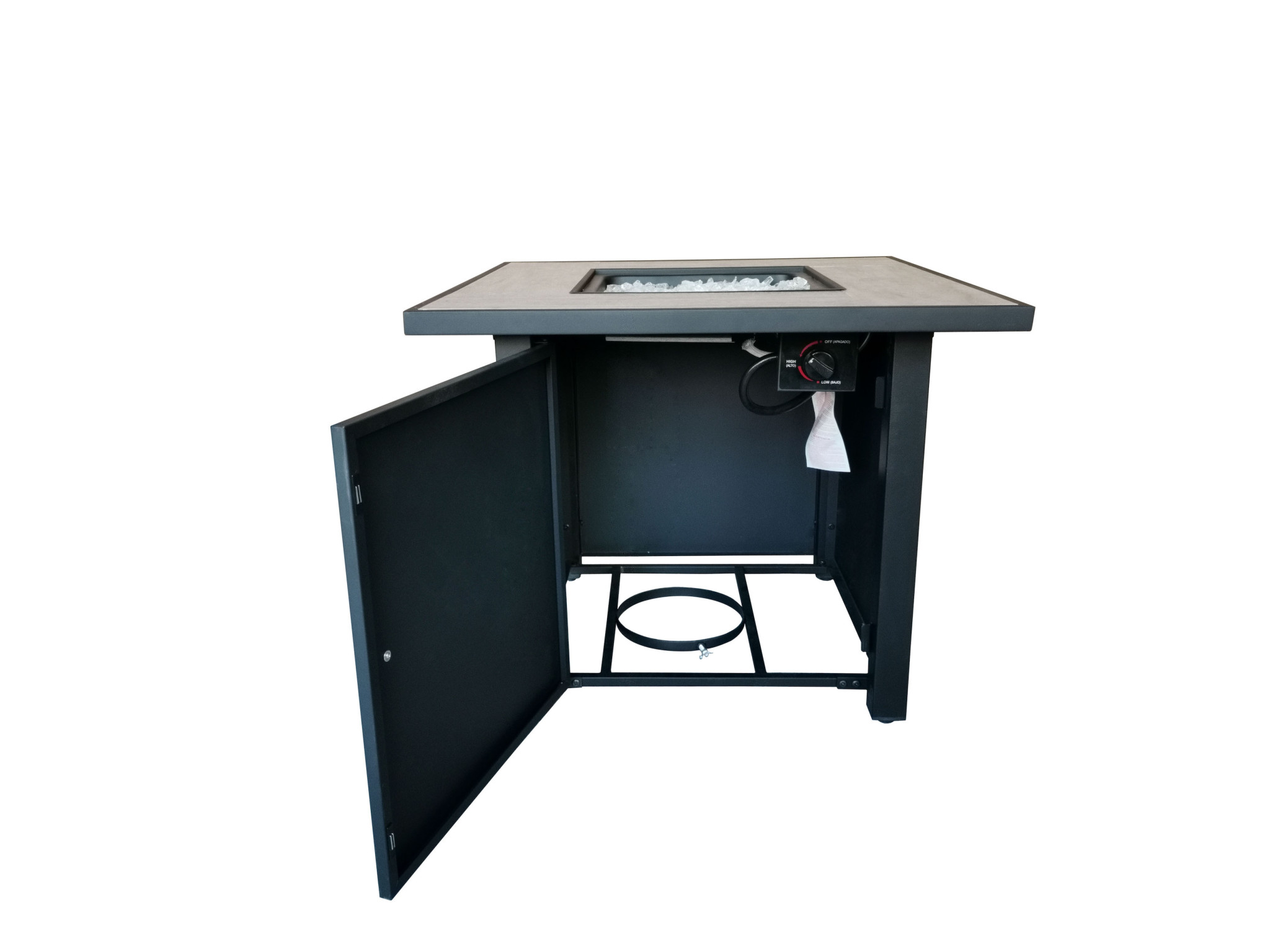 Black Metal and Tile Fire Pit with Glass Rocks 9 Black Metal and Tile Fire Pit with Glass Rocks