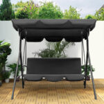 65" Black Metal Swing Chair with Canopy and Cushions