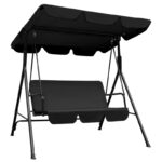 65" Black Metal Swing Chair with Canopy and Cushions