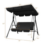 65" Black Metal Swing Chair with Canopy and Cushions