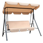 65" Beige Steel Outdoor Swing Chair with Cushion & Canopy