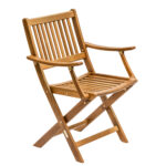 24" Brown Teak Indoor Outdoor Folding Deck Arm Chair