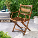 24" Brown Teak Indoor Outdoor Folding Deck Arm Chair