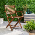 24" Brown Teak Indoor Outdoor Folding Deck Arm Chair