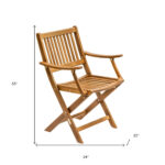 24" Brown Teak Indoor Outdoor Folding Deck Arm Chair