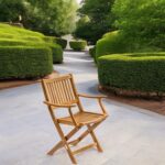 24" Brown Teak Indoor Outdoor Folding Deck Arm Chair