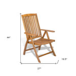 27" Teak Folding Reclining Indoor Outdoor Arm Chair