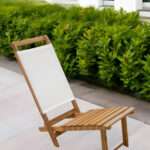 15" Brown and White Modern Solid Wood Outdoor Deck Chair