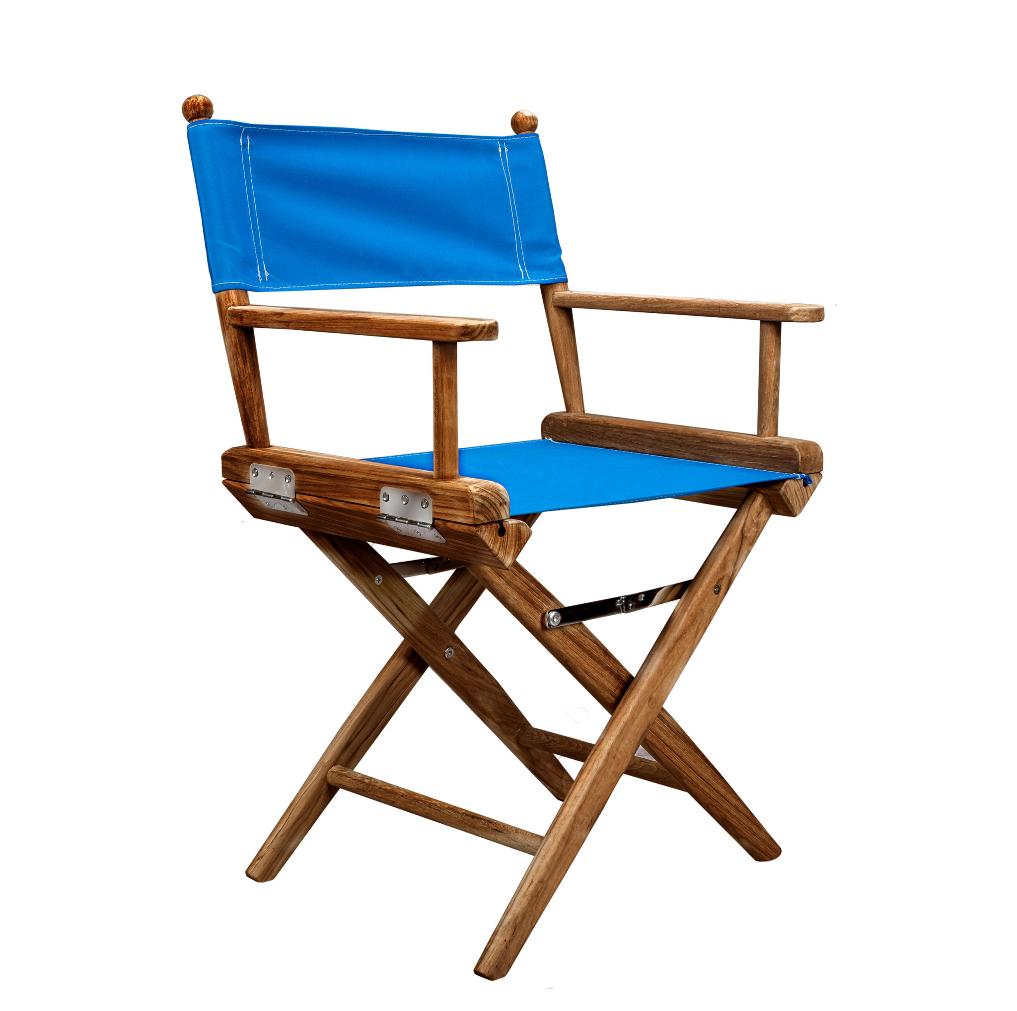 23" Blue and Natural Wood Teak Folding Director Chair 6 23" Blue and Natural Wood Teak Folding Director Chair