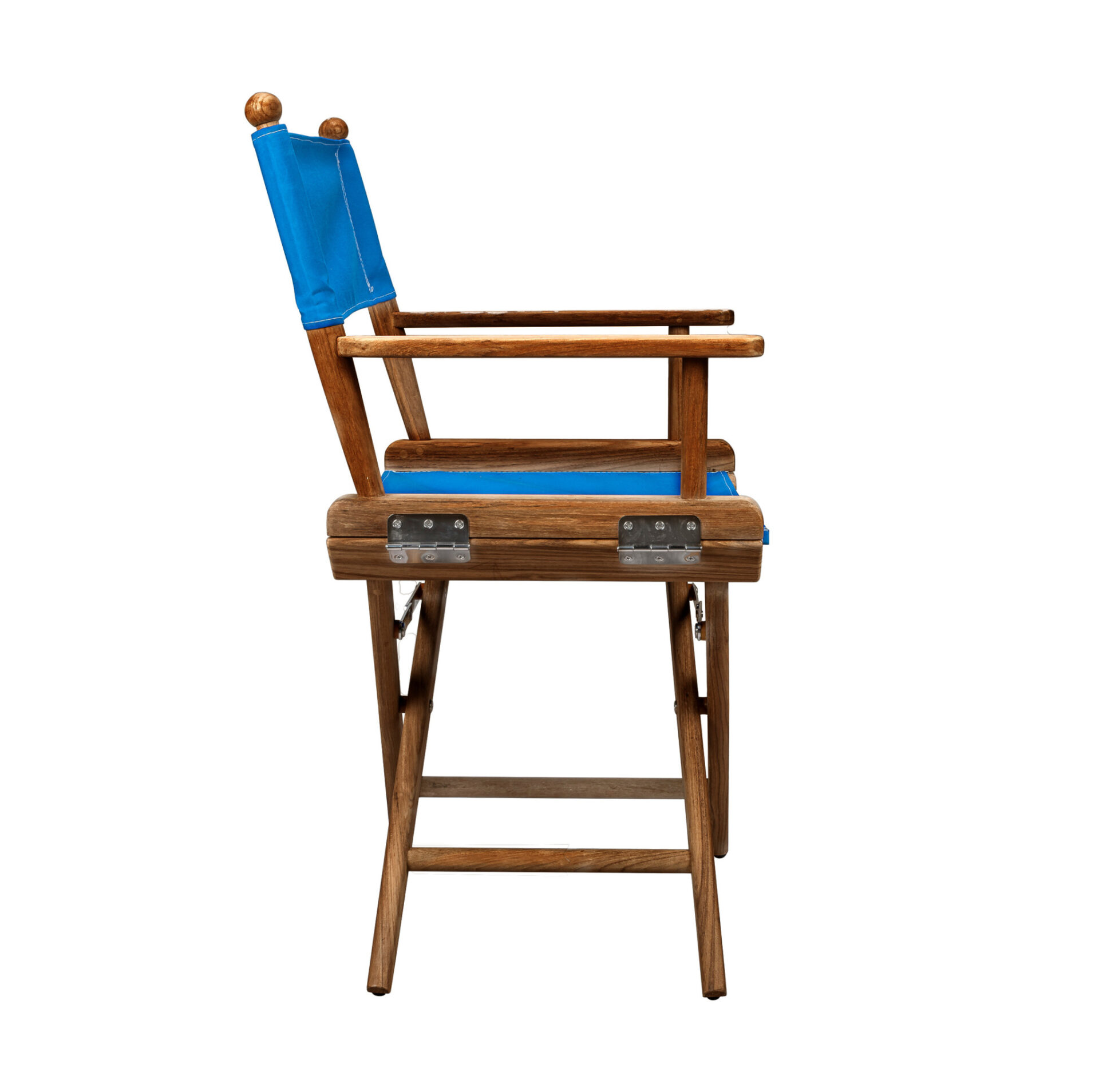 23" Blue and Natural Wood Teak Folding Director Chair 3 23" Blue and Natural Wood Teak Folding Director Chair - Image 3
