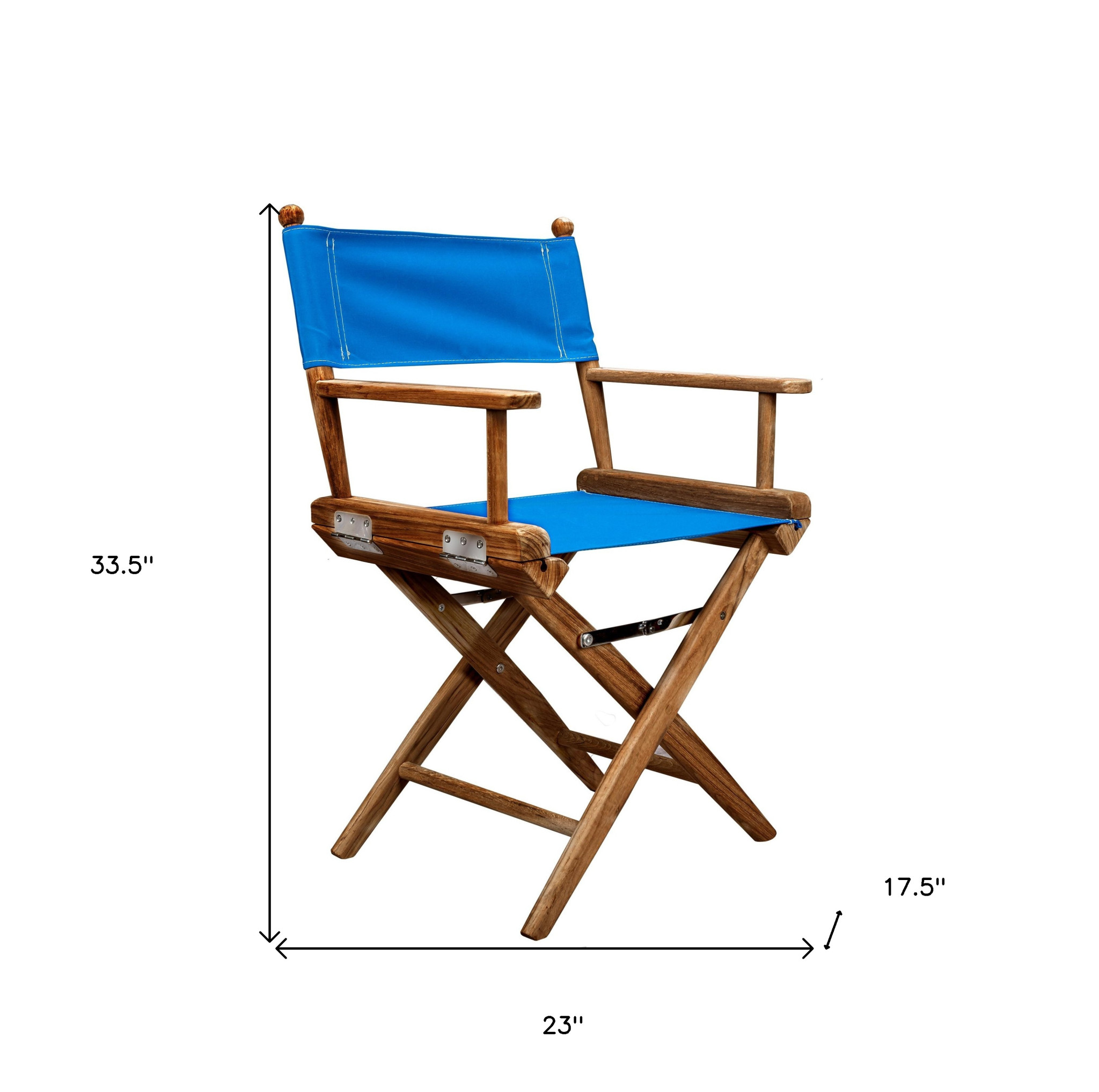 23" Blue and Natural Wood Teak Folding Director Chair 10 23" Blue and Natural Wood Teak Folding Director Chair