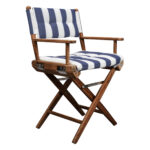 23" Blue and White Teak Director Chair with Cushion