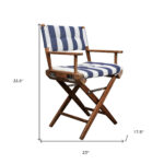 23" Blue and White Teak Director Chair with Cushion