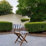 23" Blue and White Teak Director Chair with Cushion