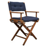23" Navy Blue and Brown Teak Indoor Outdoor Director Chair