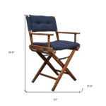 23" Navy Blue and Brown Teak Indoor Outdoor Director Chair