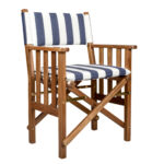 20" Blue and White Teak Director Chair with Cushion