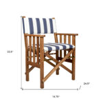 20" Blue and White Teak Director Chair with Cushion