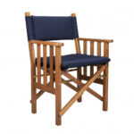 20" Navy Blue and Natural Wood Director Chair with Cushion