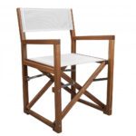 23" White and Natural Teak Folding Indoor Outdoor Director Chair