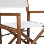 23" White and Natural Teak Folding Indoor Outdoor Director Chair