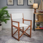 23" White and Natural Teak Folding Indoor Outdoor Director Chair