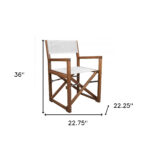 23" White and Natural Teak Folding Indoor Outdoor Director Chair