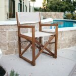 23" White and Natural Teak Folding Indoor Outdoor Director Chair
