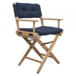 Navy Blue and Brown Teak Director Chair with Cushion