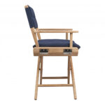 Navy Blue and Brown Teak Director Chair with Cushion