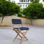 Navy Blue and Brown Teak Director Chair with Cushion