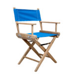 Blue And Brown Teak Folding Director Chair with Sunbrella Cushion