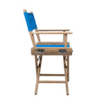 Blue And Brown Teak Folding Director Chair with Sunbrella Cushion