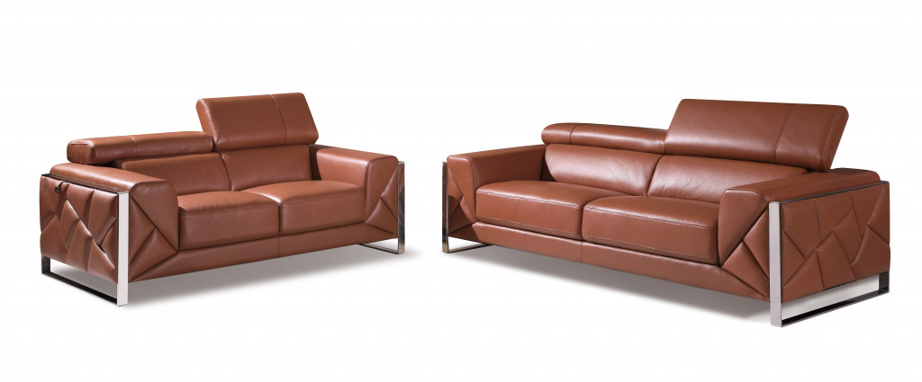 Camel Italian Leather Sofa and Loveseat Set, Seats 5 1 Camel Italian Leather Sofa and Loveseat Set, Seats 5