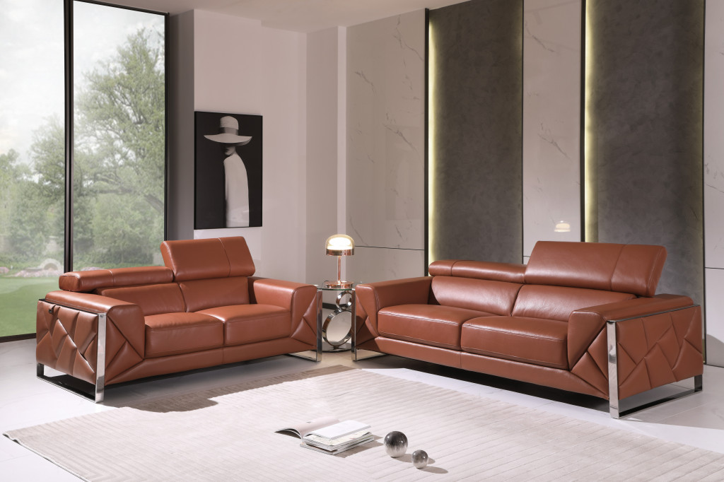 Camel Italian Leather Sofa and Loveseat Set, Seats 5 6 Camel Italian Leather Sofa and Loveseat Set, Seats 5 - Image 6