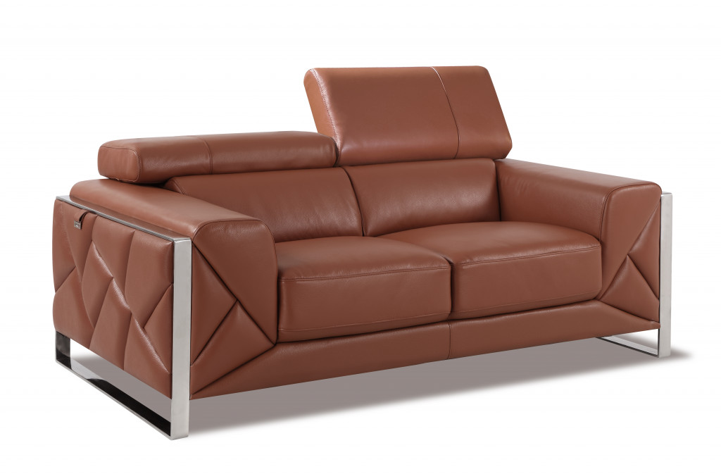 Camel Italian Leather Sofa and Loveseat Set, Seats 5 5 Camel Italian Leather Sofa and Loveseat Set, Seats 5 - Image 5