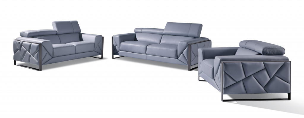Light Blue Italian Leather 3-Piece Seating Set for Six 1 Light Blue Italian Leather 3-Piece Seating Set for Six