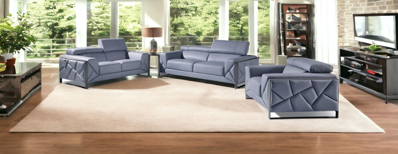 Light Blue Italian Leather 3-Piece Seating Set for Six 2 Light Blue Italian Leather 3-Piece Seating Set for Six - Image 2